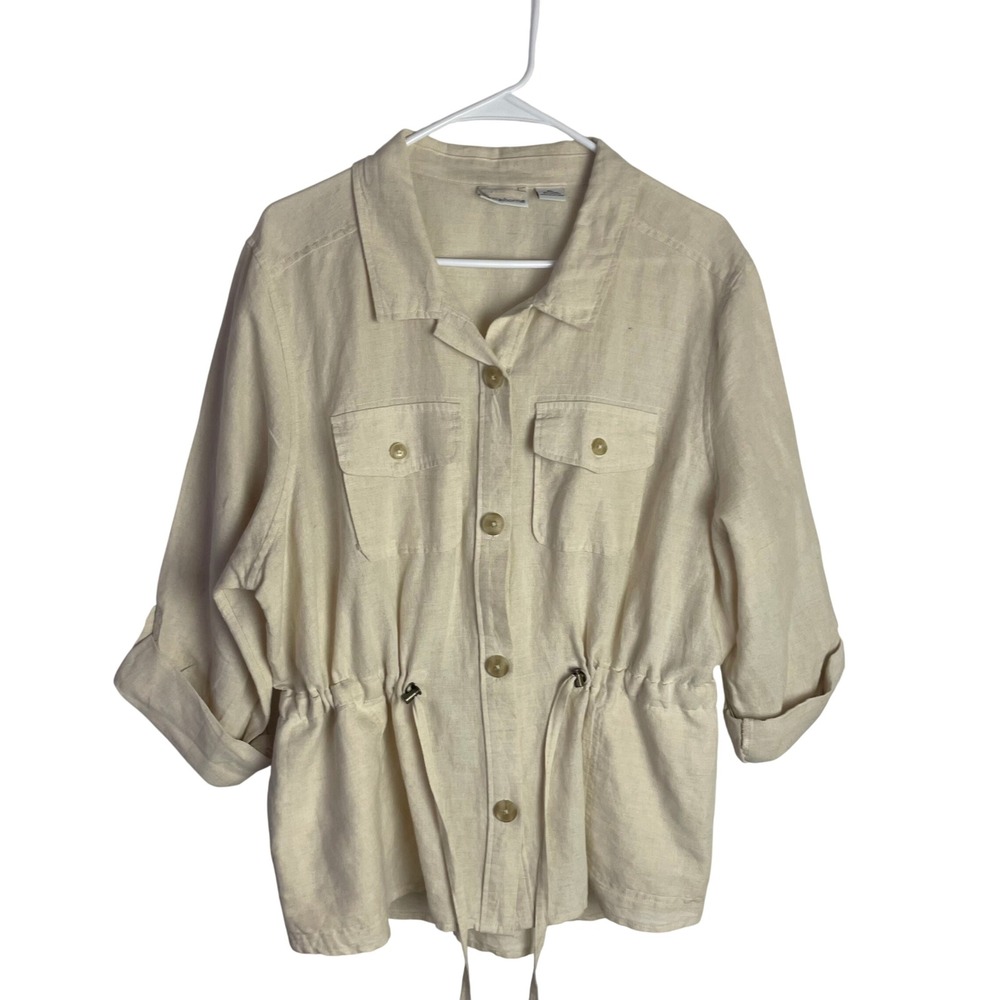 Liz Claiborne Womens Linen Blend Safari Jacket Size XL Beige Cinched Waist